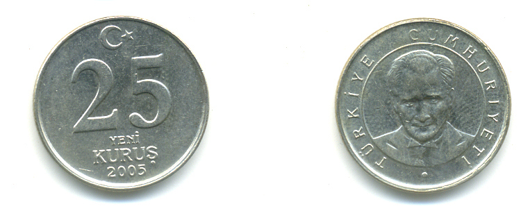 ТУРЦИЯ 25 КУРУШ 2005 KM 1167 медь никель цинк 176-1034
