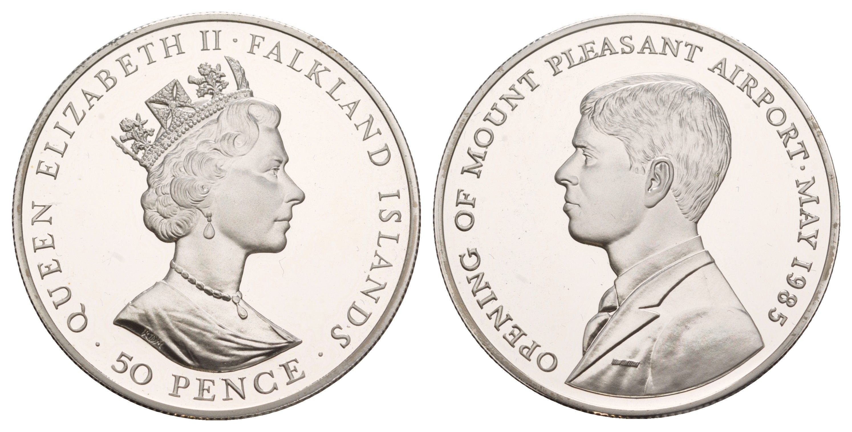 Фолклендские острова (Фолкленды) 50 пенсов 1985 Открытие аэропорта Маунт-Плезант, тираж 5.000 экземпляров KM 21a серебро PROOF 11-084-32