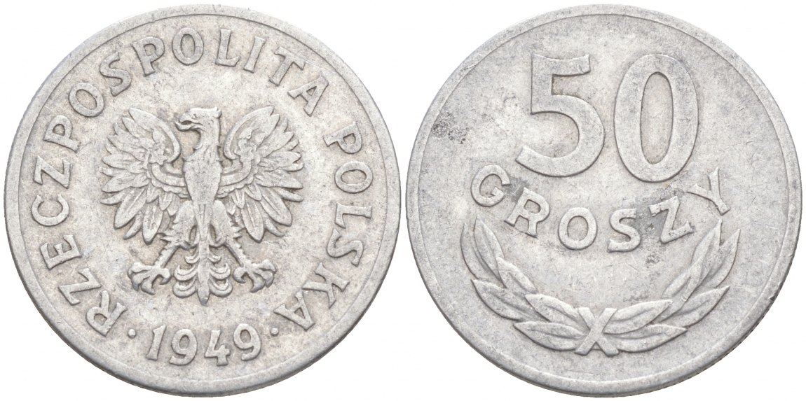 Польша 50 грошей 1949 KM 44а, Parchimowicz 209b алюминий 68-324