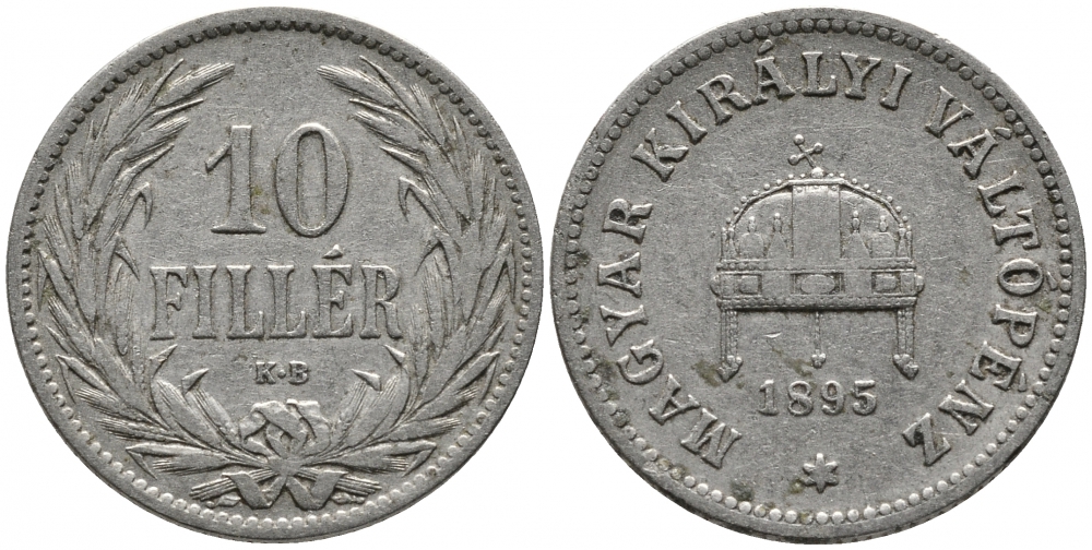 Венгрия 10 филлеров 1895 КВ, Франц Иосиф I (1848-1916) KM 482 никель 105-914