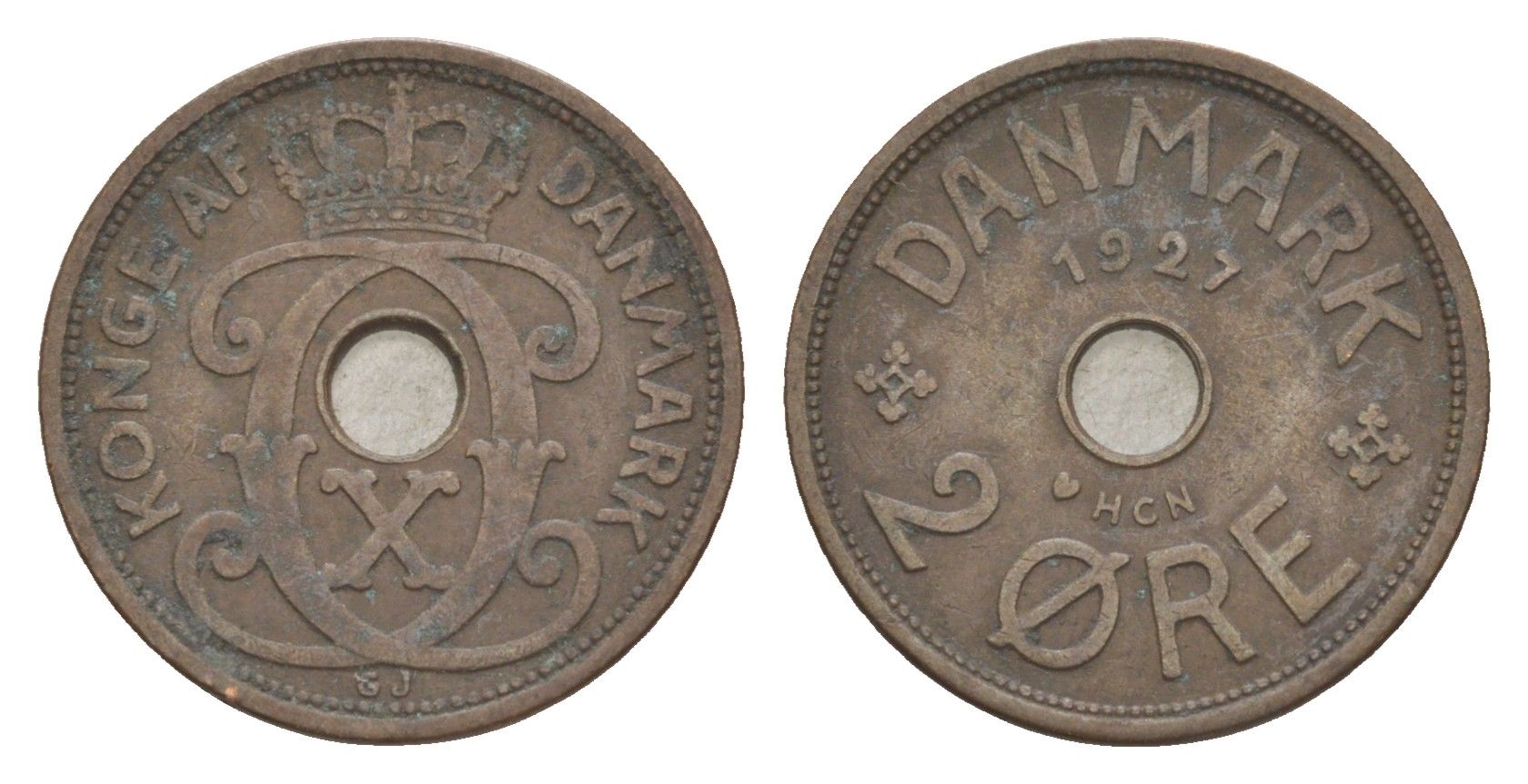 Дания 2 эре 1927 HCN, Кристиан X (1912-1947) KM 827 бронза 4639-718