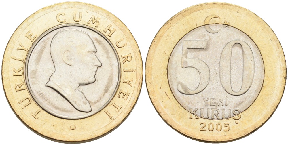 Турция 50 курушей 2005 Кемаль Ататюрк KM 1168 биметалл аUNC 4561-116