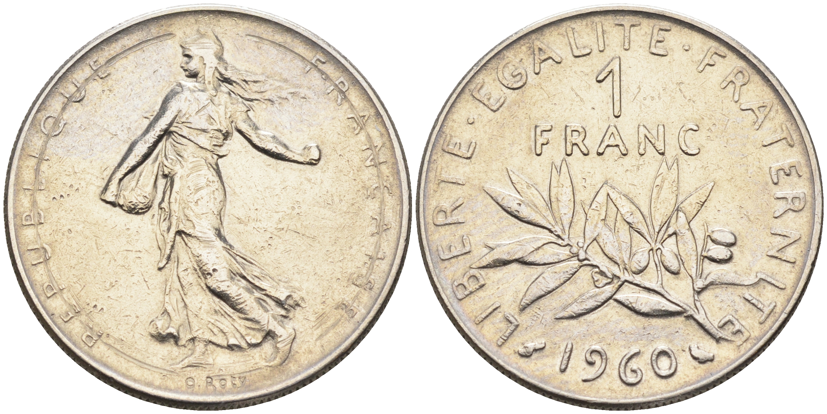 Франция 1 франк 1960 сеятель KM 925.1, LE FRANC 226.4 никель    4177-224