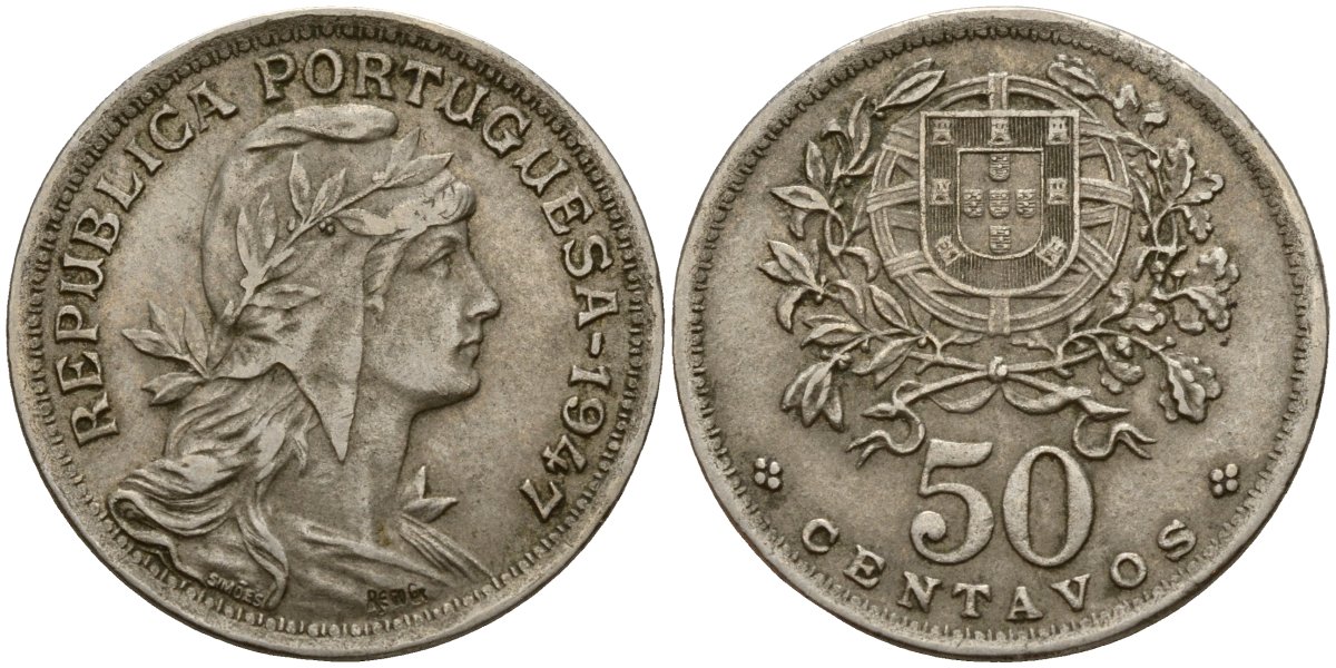 Португалия 50 сентаво 1947 KM 577 медно-никель 4121-1245