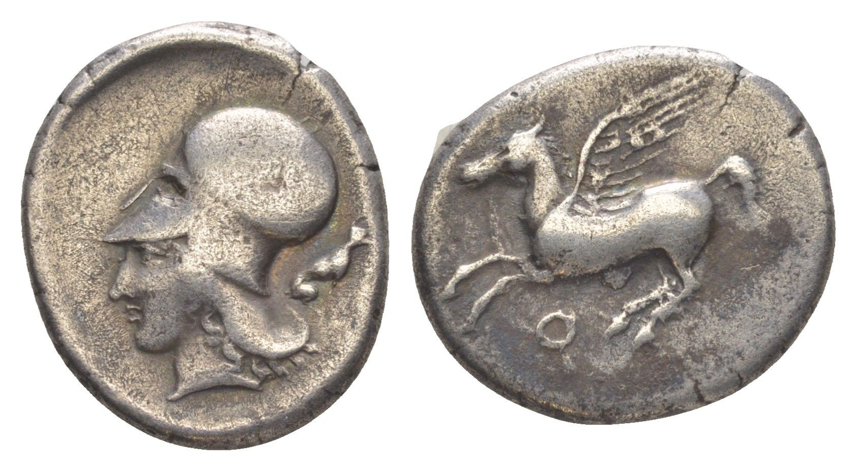 Коринф статер 400-300 гг. до н.э. голова Афины в коринфском шлеме/Q, пегас, 8,37 гр Calciati 135 серебро 00-814-17