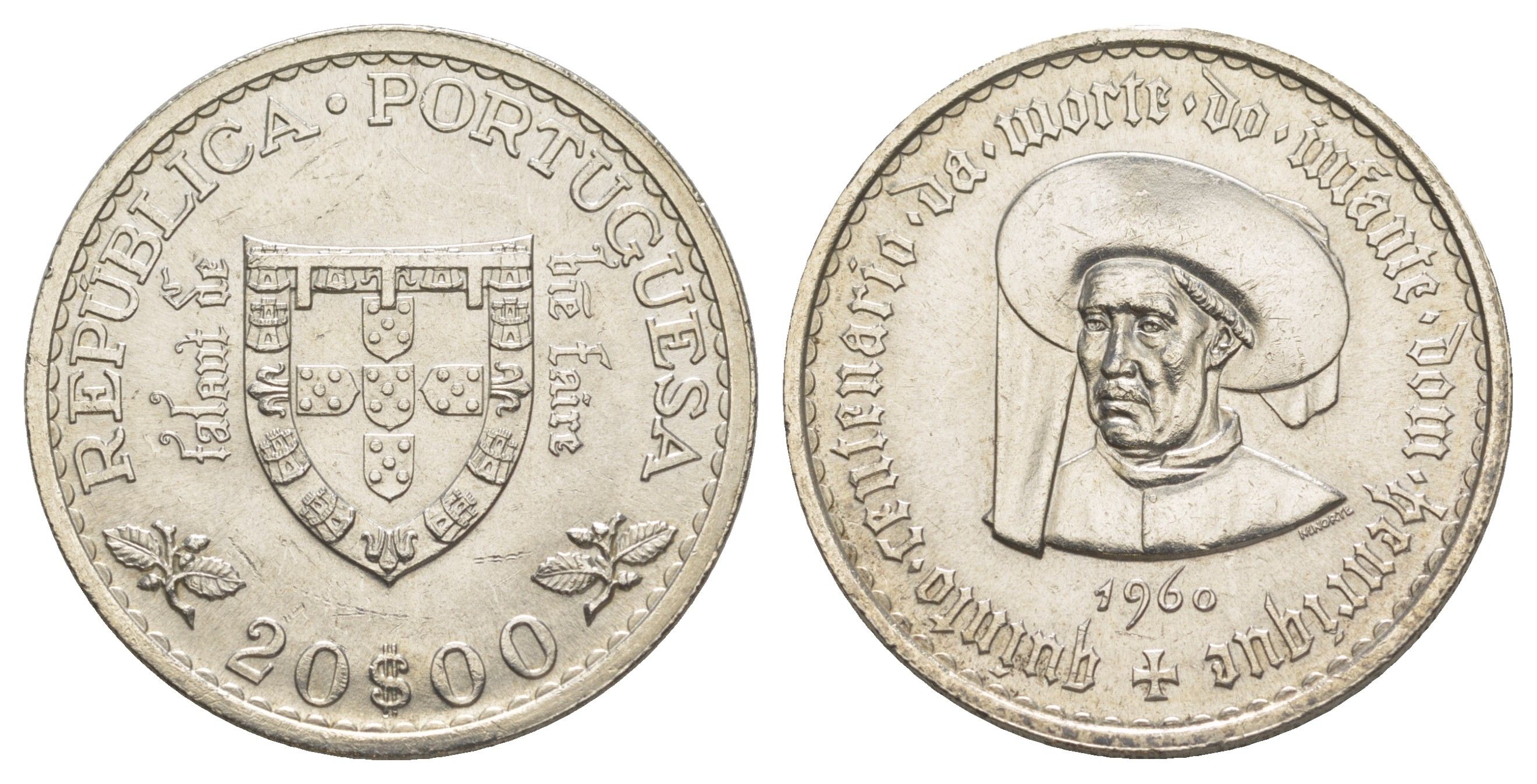 Португалия 20 эскудо 1960 500 лет со дня смерти Принца Генриха KM 589 серебро BU 603-542