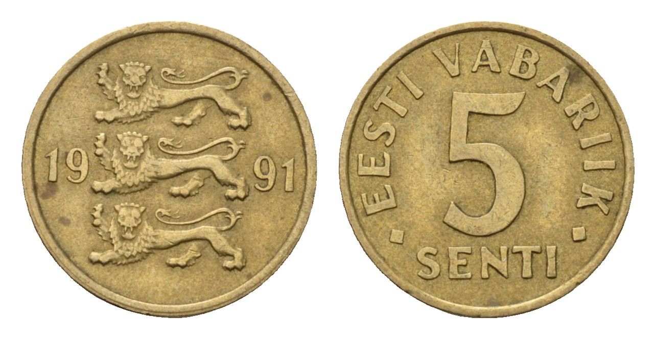 Эстония 5 сентов 1991 KM 21 латунь 4694-1258