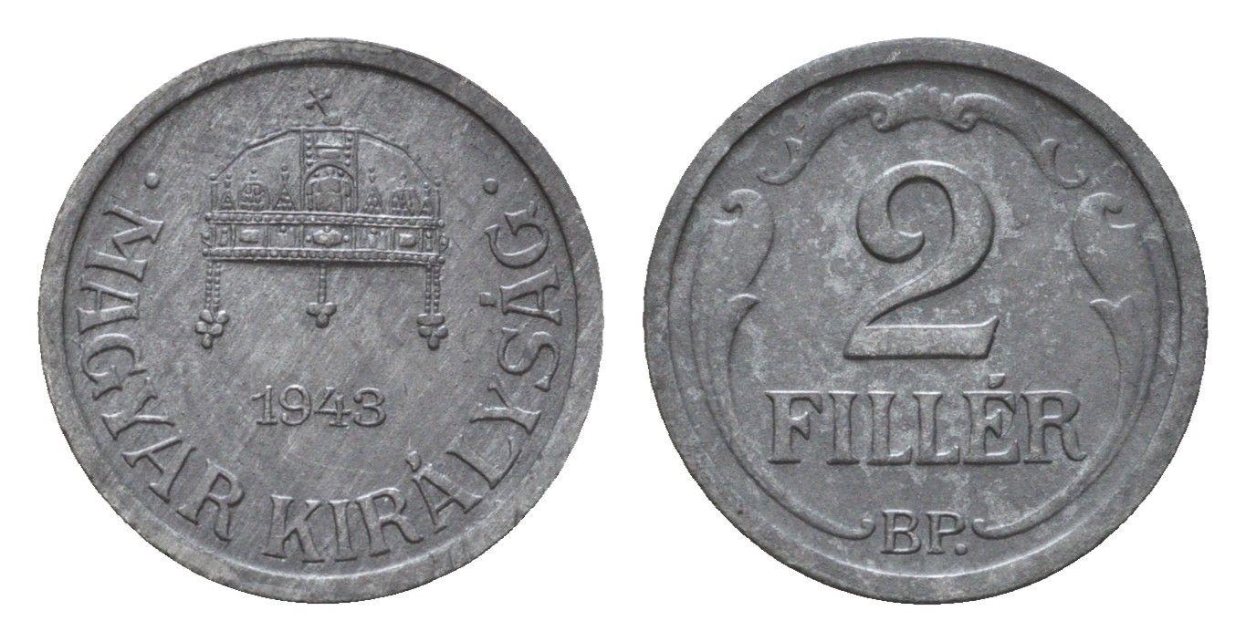 Венгрия 2 филлера 1943 KM 519 цинк 44-1243