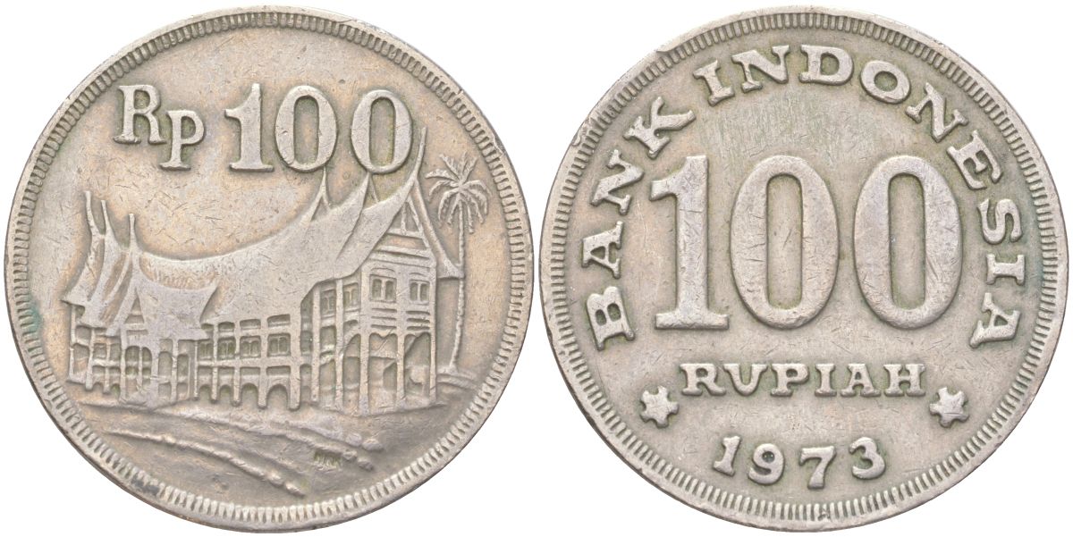 Индонезия 100 рупий 1973 хижина минангкабау KM 36 медно-никель 4143-1253