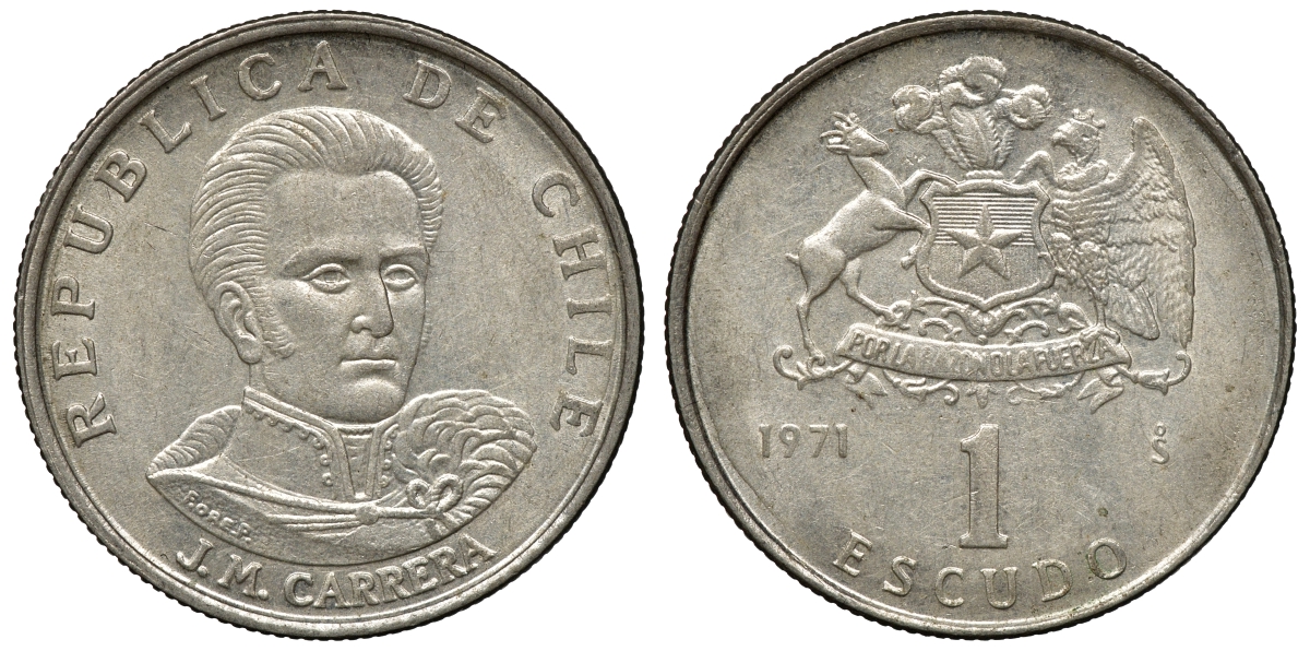 Чили 1 эскудо 1971 Хосе Мигель Каррера KM 197 медно-никель 4118-245