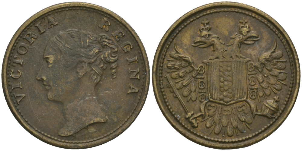 Англия жетон, токен ND КОРОЛЕВА ВИКТОРИЯ, ГЕРБ, ДИАМЕТР 20 ММ. бронза 99-451