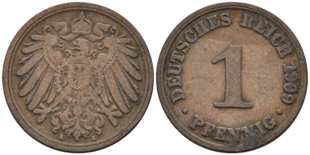Германия 1 пфенниг 1909 A KM 10, J. 10 медь 4576-121