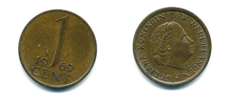 НИДЕРЛАНДЫ 1 ЦЕНТ 1969 ЮЛИАНА KM 180 бронза 76-268