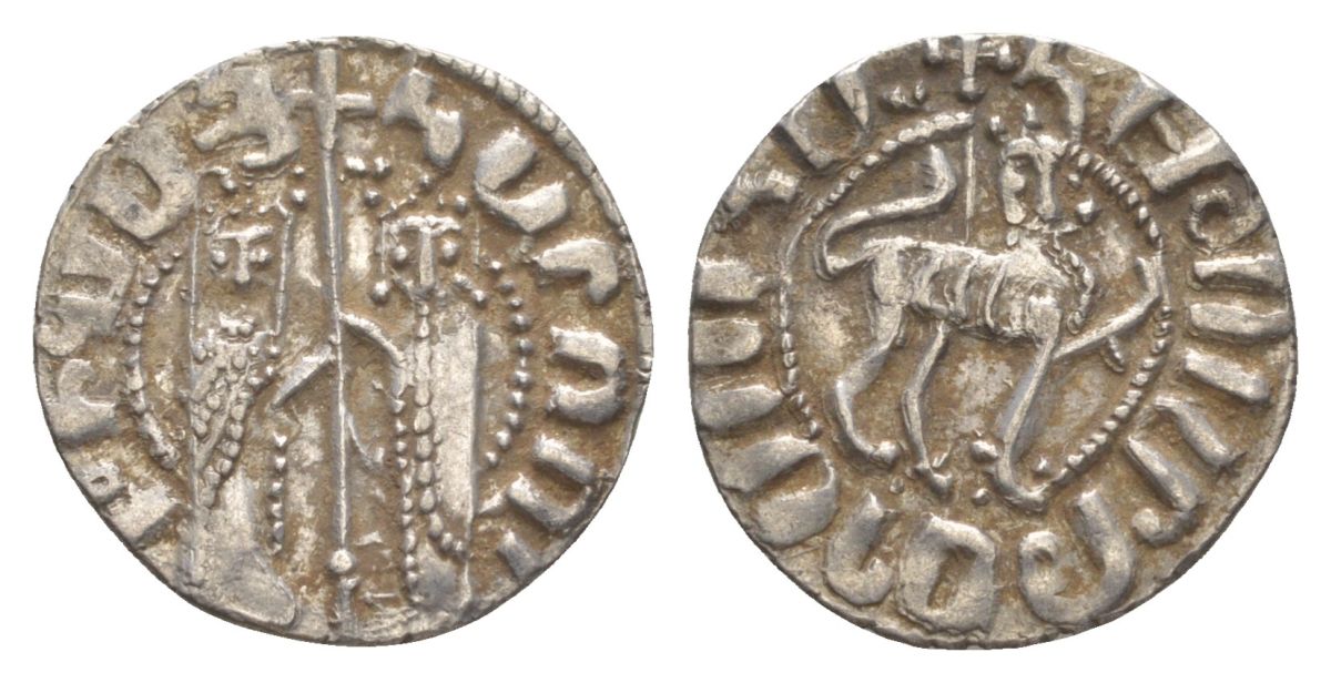 Киликийская Армения трам 1226-1271 Хетум I и царица Забель, держат крест/лев с патриаршим крестом  серебро    1516-323