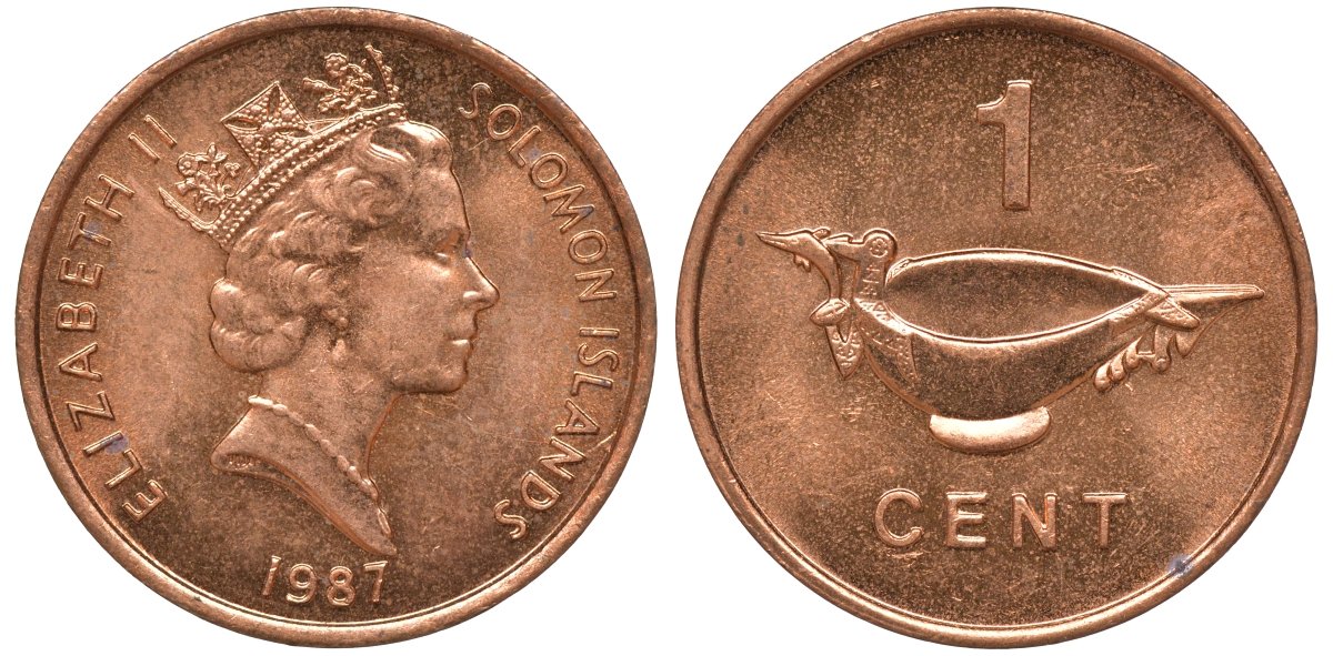 Соломоновы острова 1 цент 1987 Елизавета II (1953-) KM 24 сталь плакированная бронзой aUNC 4602-928