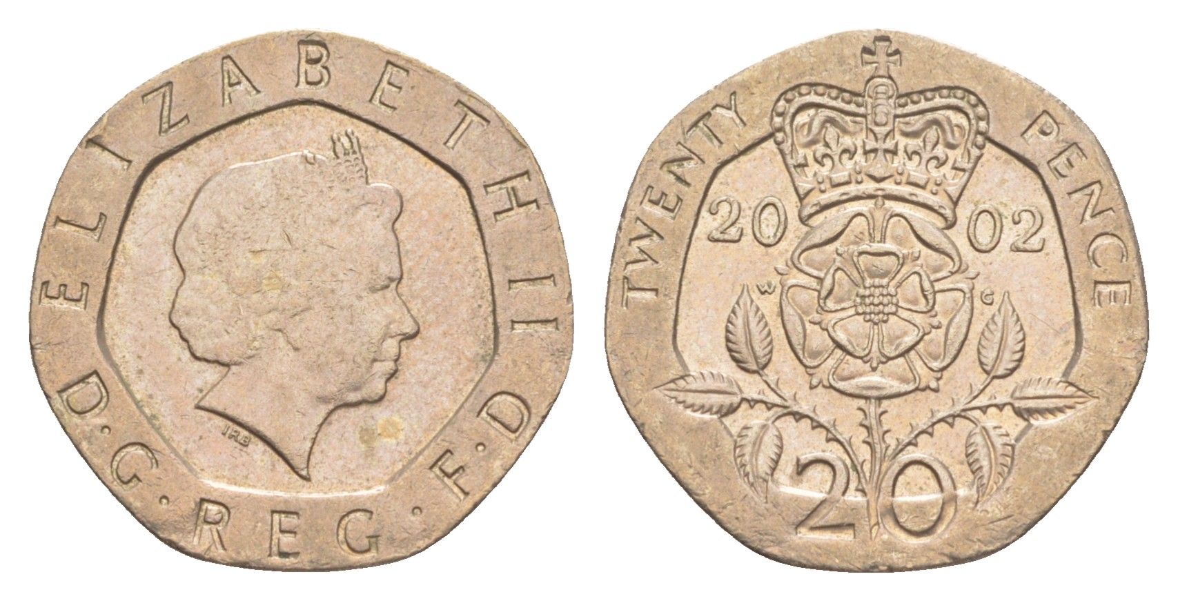 Великобритания 20 пенсов 2002 Елизавета II (1952-2022) KM 990, Spink 4630 (G3) медно-никель 4639-927