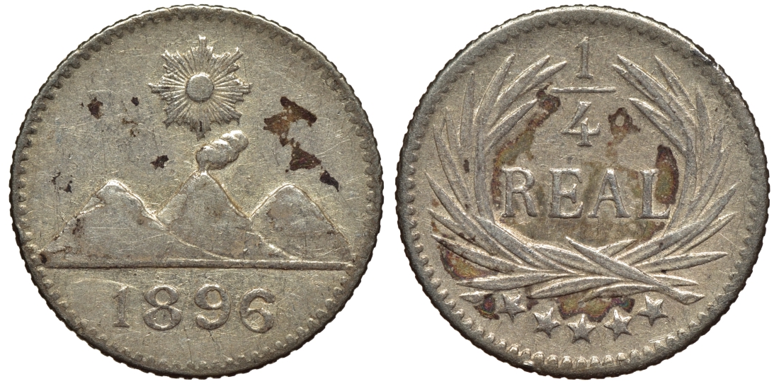 Гватемала 1/4 реала 1896 5 звезд, Испанское правление KM 162 серебро 116-864