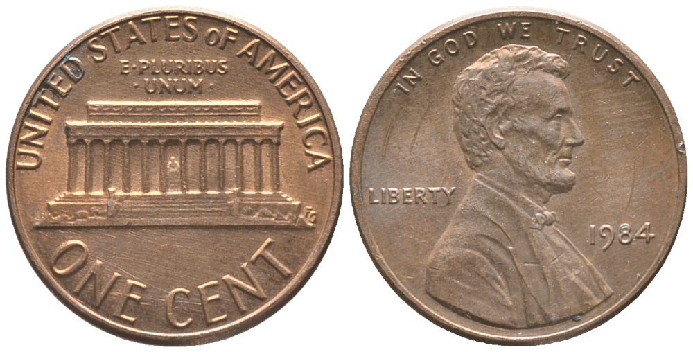 США 1 ЦЕНТ 1984 ЛИНКОЛЬН KM 201b цинк плакированный медью 100-1054