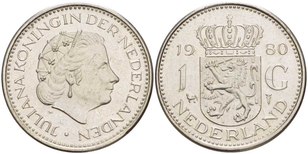 Нидерланды 1 гульден 1980 Юлиана (1948-1980) KM 184а никель 212-1154