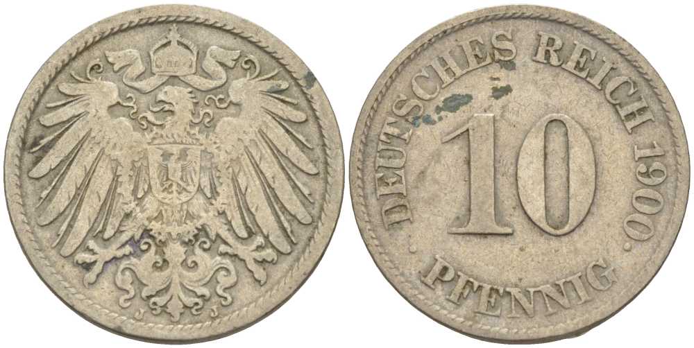 Германия 10 пфеннигов 1900 J KM 12, J. 13 медно-никель 4401-1212