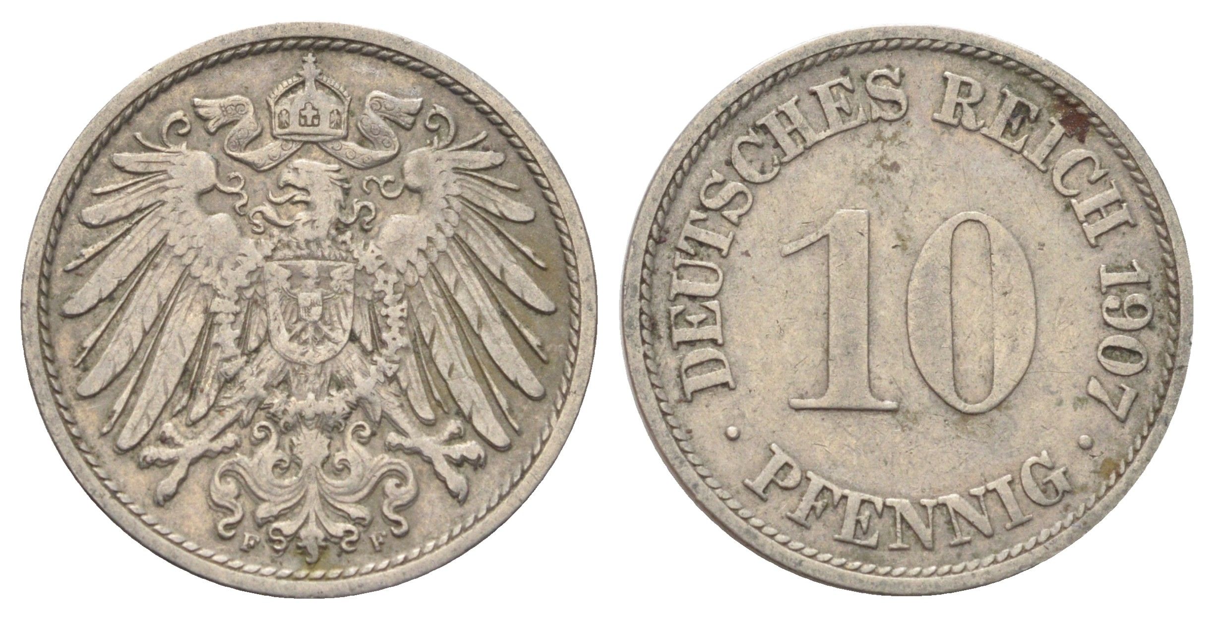 Германия 10 пфеннигов 1907 A KM 12, J. 13 медно-никель 4701-1116