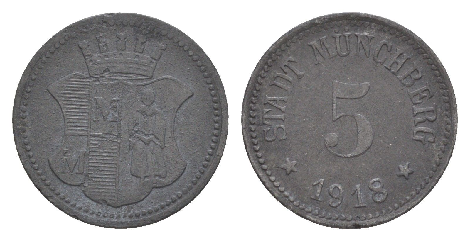 Мюнхберг 5 пфеннигов 1918 Funck 346.2, Men18 21547.2 цинк 4639-152