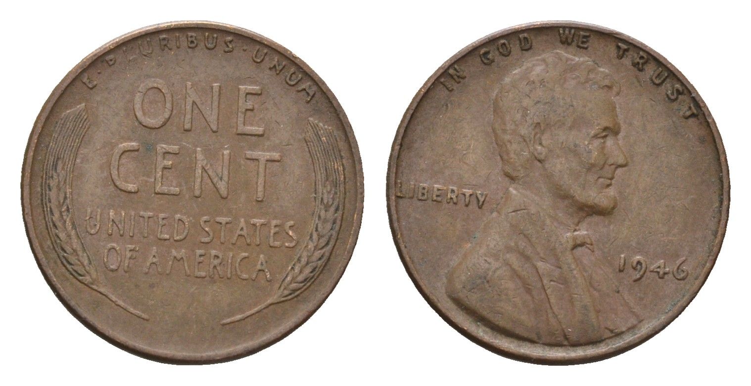 США 1 цент 1946 Авраам Линкольн KM 132 бронза 4674-455