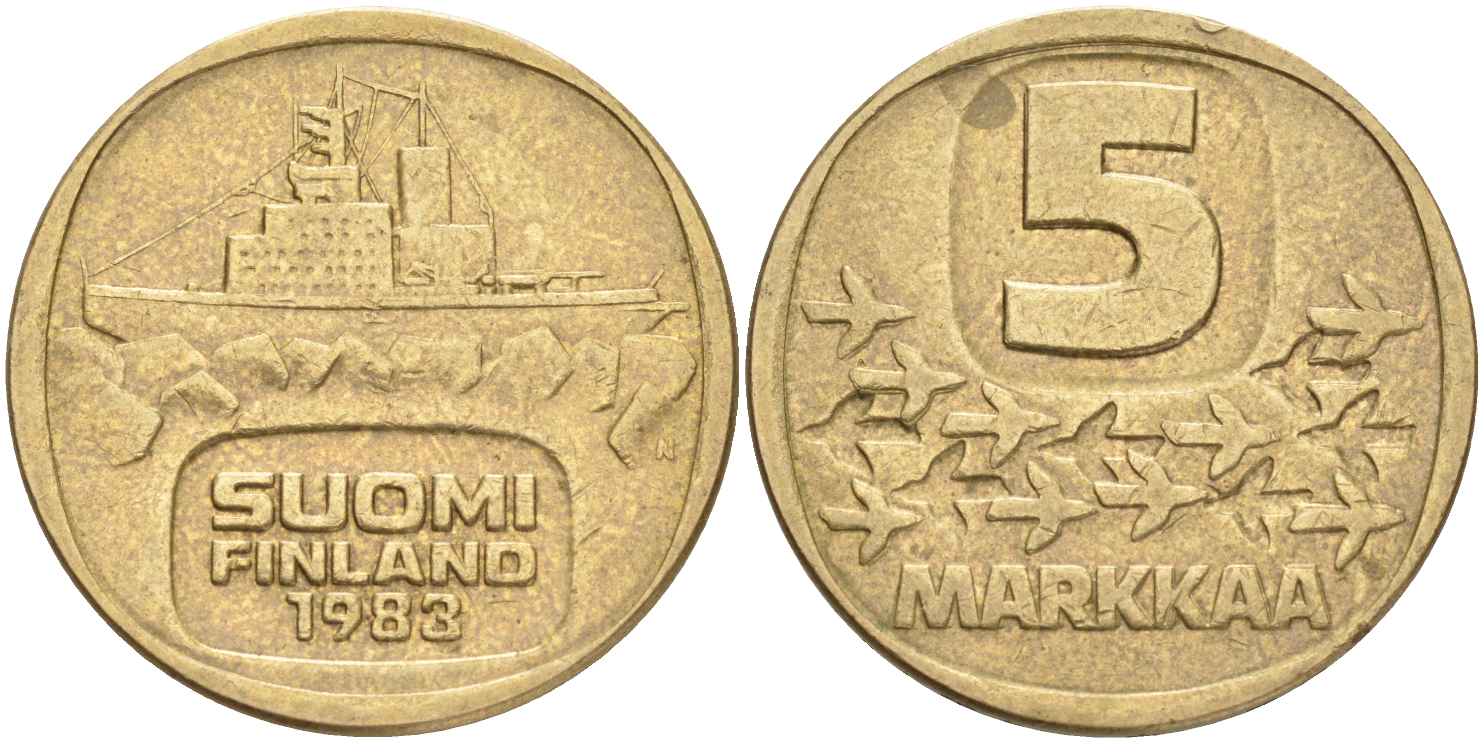 ФИНЛЯНДИЯ 5 МАРОК 1983 N ЛЕДОКОЛ KM 57 алюминиевая бронза 4556-852