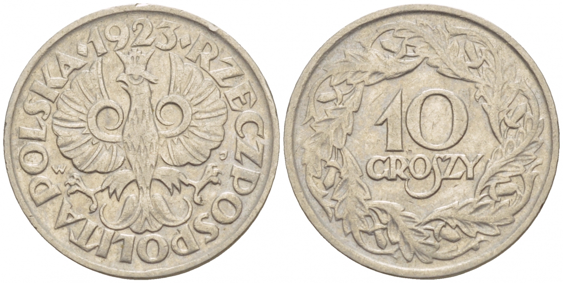 ПОЛЬША 10 ГРОШЕЙ 1923 KM 11 никель 4549-253