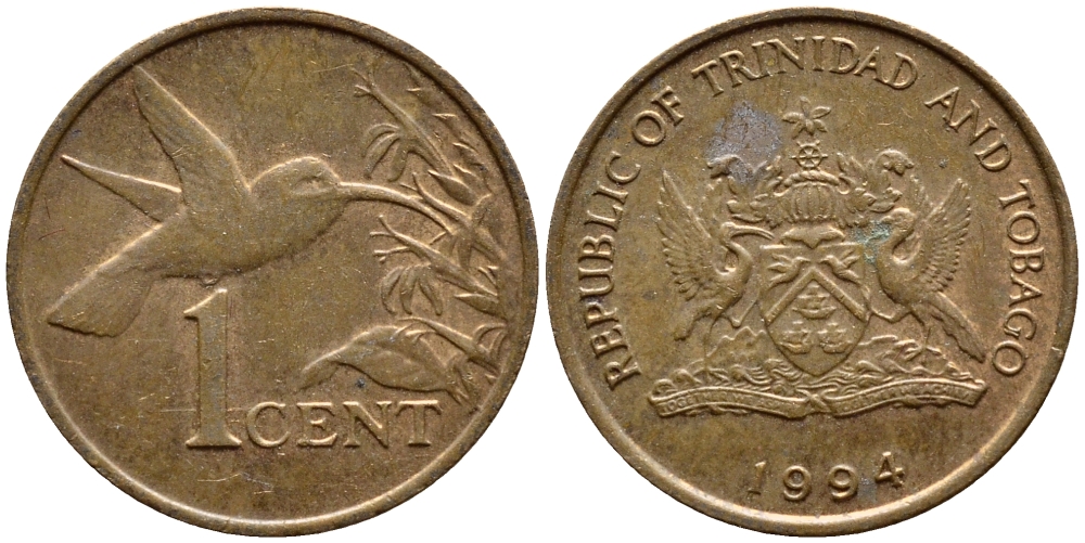 Тринидад и Тобаго 1 цент 1994 колибри KM 29 бронза 4396-1021