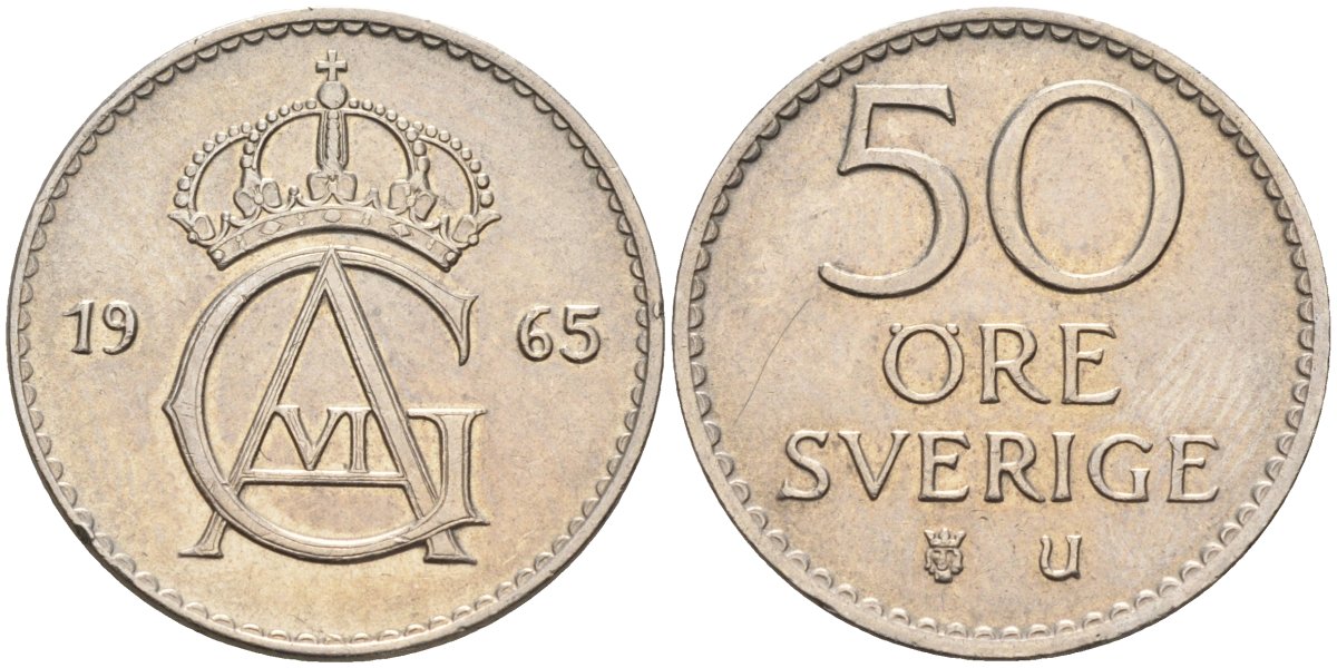 Швеция 50 эре 1965 Густав VI Адольф (1950-1973) KM 837 медно-никель 4582-752
