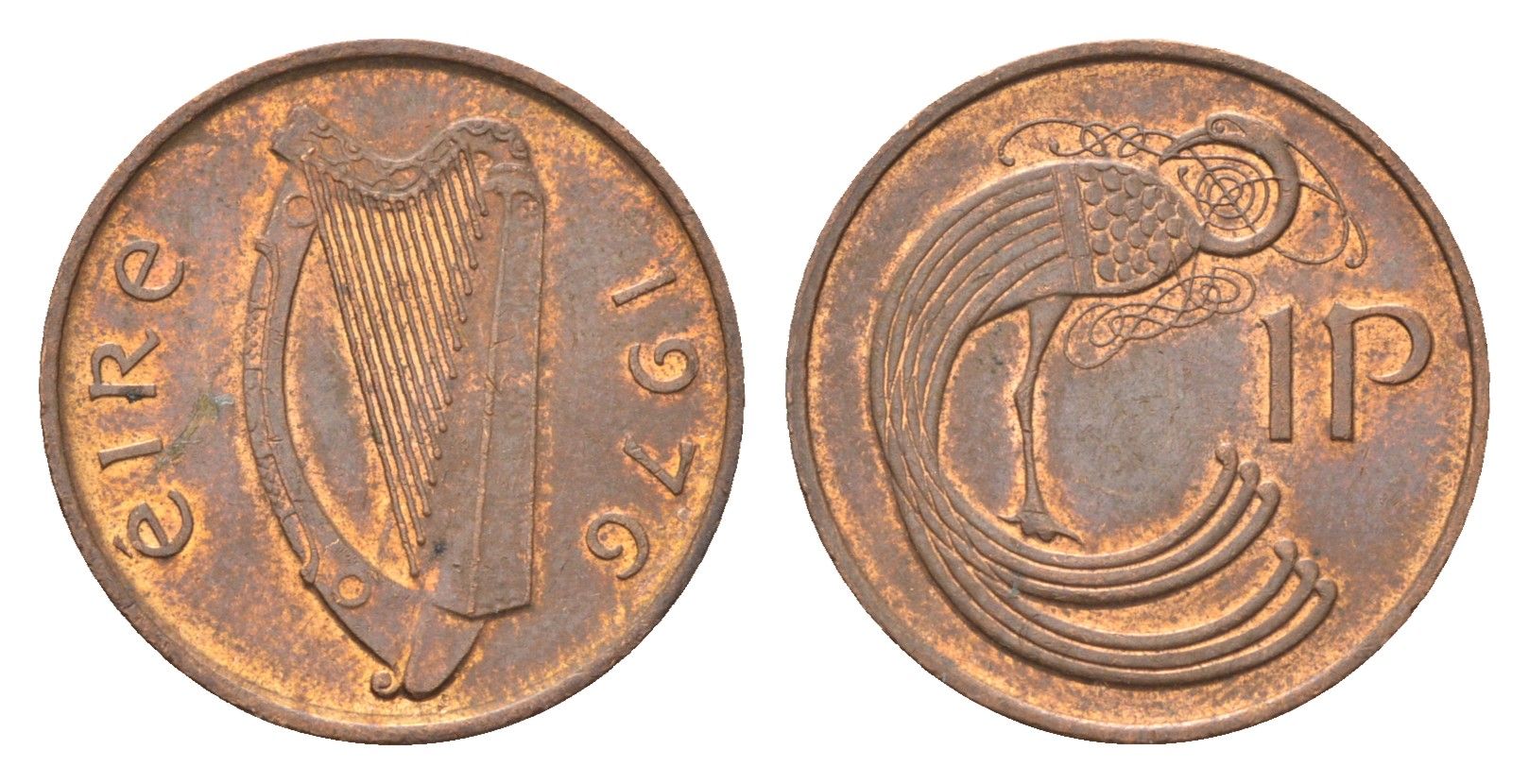 Ирландия 1 пенни 1976 мифологическая птица лира KM 20 бронза 4696-413