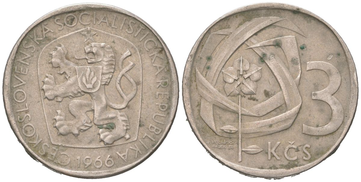 Чехословакия 3 кроны 1966 KM 57 медно-никель 190-814