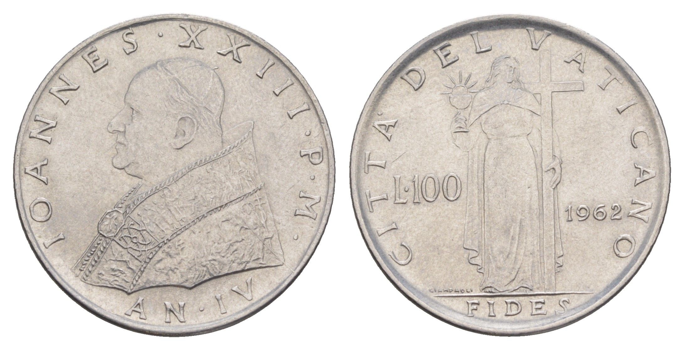 Ватикан 100 лир 1962 Иоанн XXIII KM 64 нержавеющая сталь 4595-123