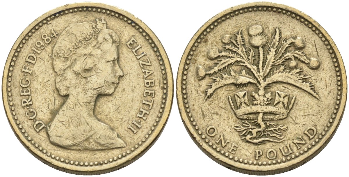 Великобритания 1 фунт 1984 Елизавета II (1952-2022) KM 934, Spink 4222 никель латунь 81-1011