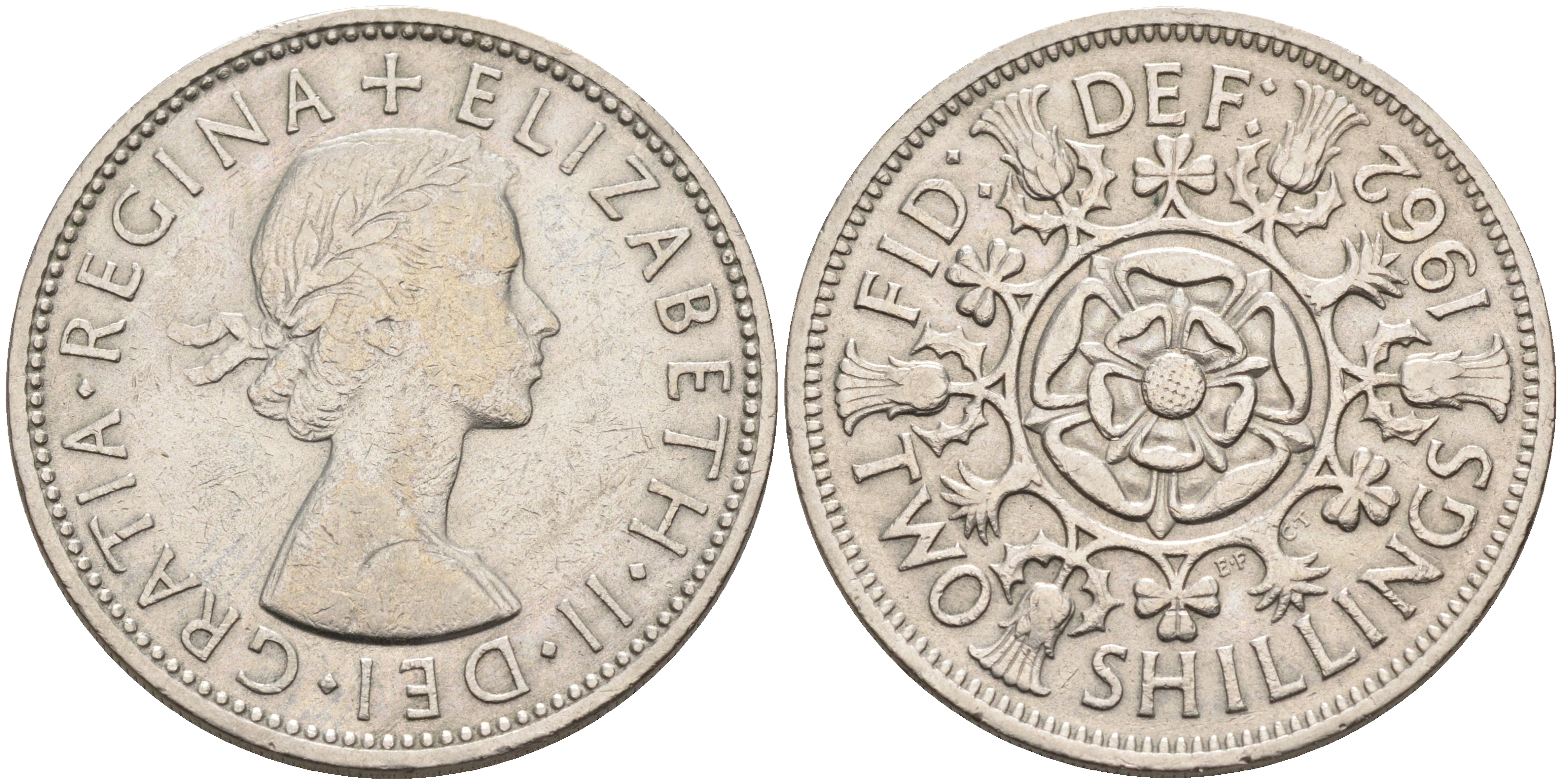 Великобритания 2 шиллинга (флорин) 1962 Елизавета II (1952-2022) KM 906, Spink 4146 медно-никель 4367-1242