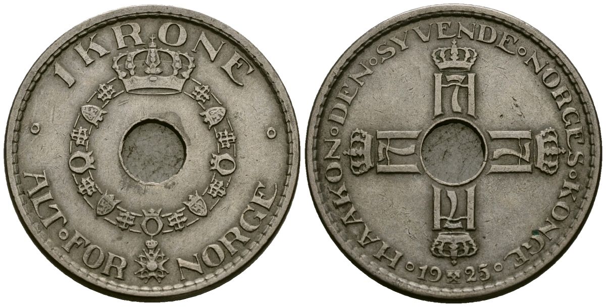 Норвегия 1 крона 1925 Хокон VII (1905 - 1957) KM 385 медно-никель 4584-543