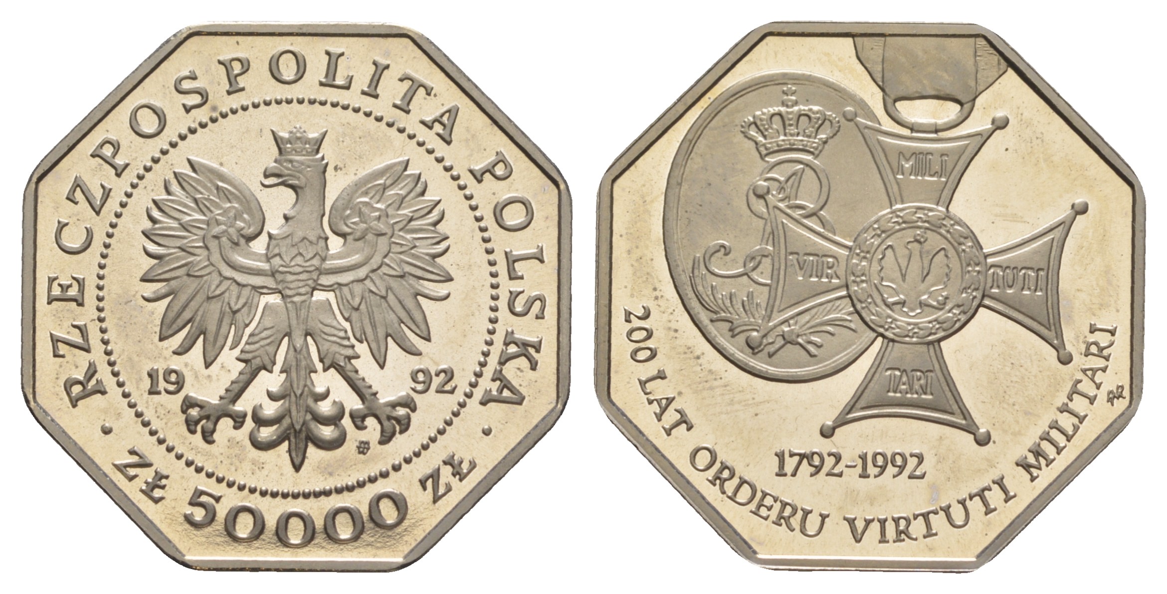 Польша 50000 злотых 1992 200 лет ордену Виртути Милитари KM 229 медно-никель  PROOF  1096-4-32