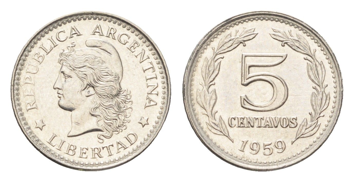 Аргентина 5 сентаво 1959 KM 53 сталь плакированная никелем UNC 4664-165