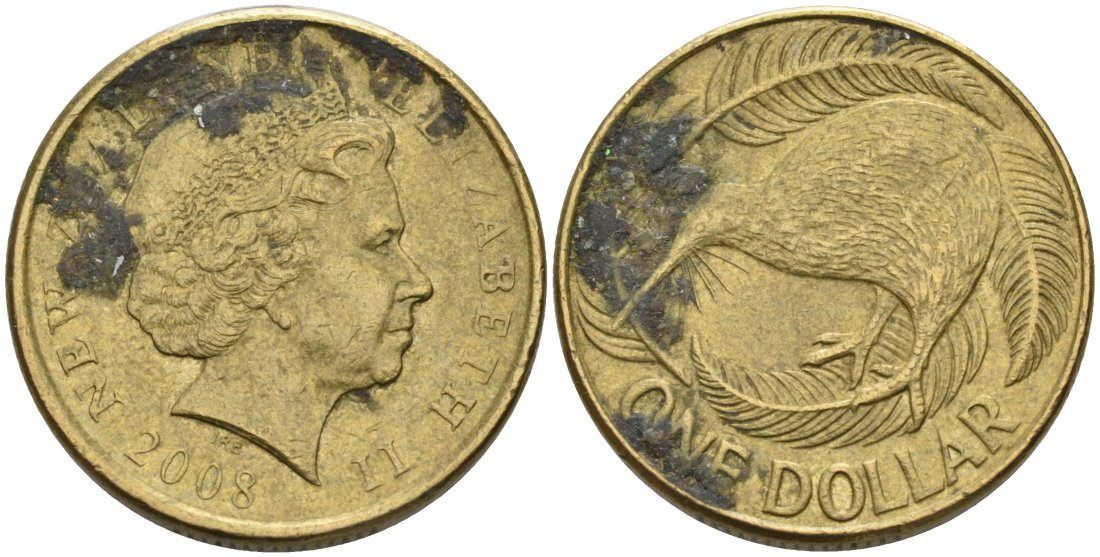 Новая Зеландия 1 доллар 2008 Елизавета II (1952-2022), птица киви  KM 120 алюминиевая бронза 51-5157