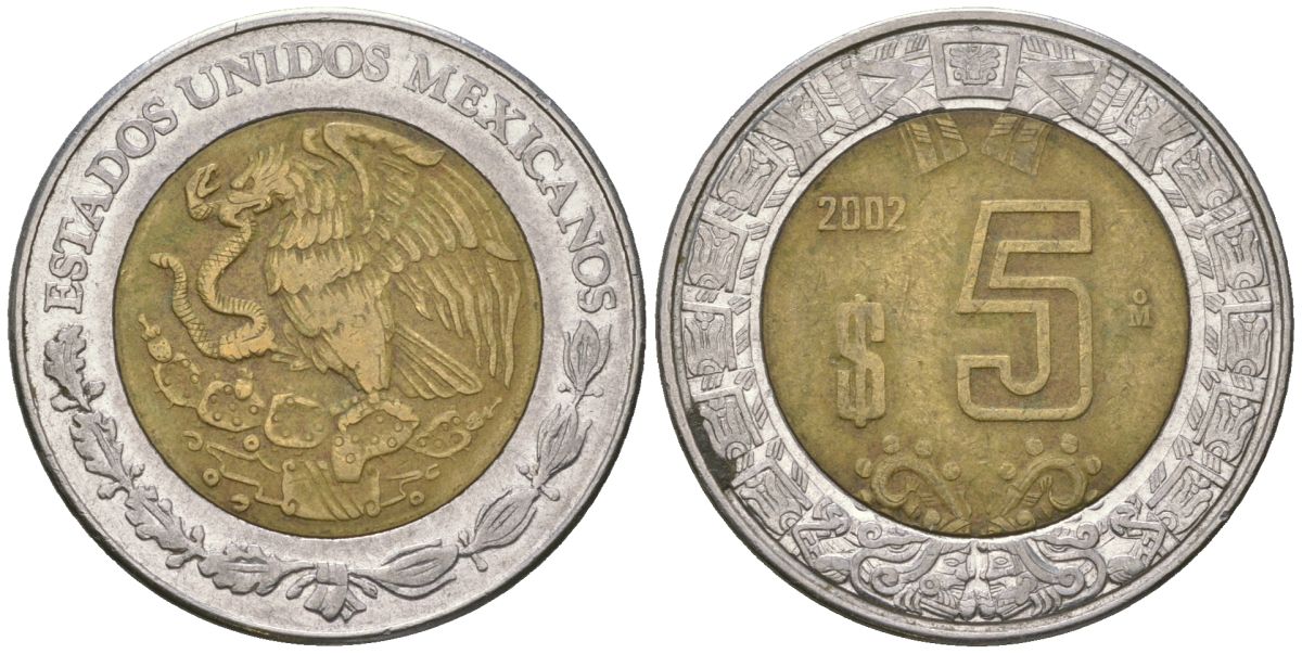 Мексика 5 песо 2002 M KM 605 биметалл 4591-235