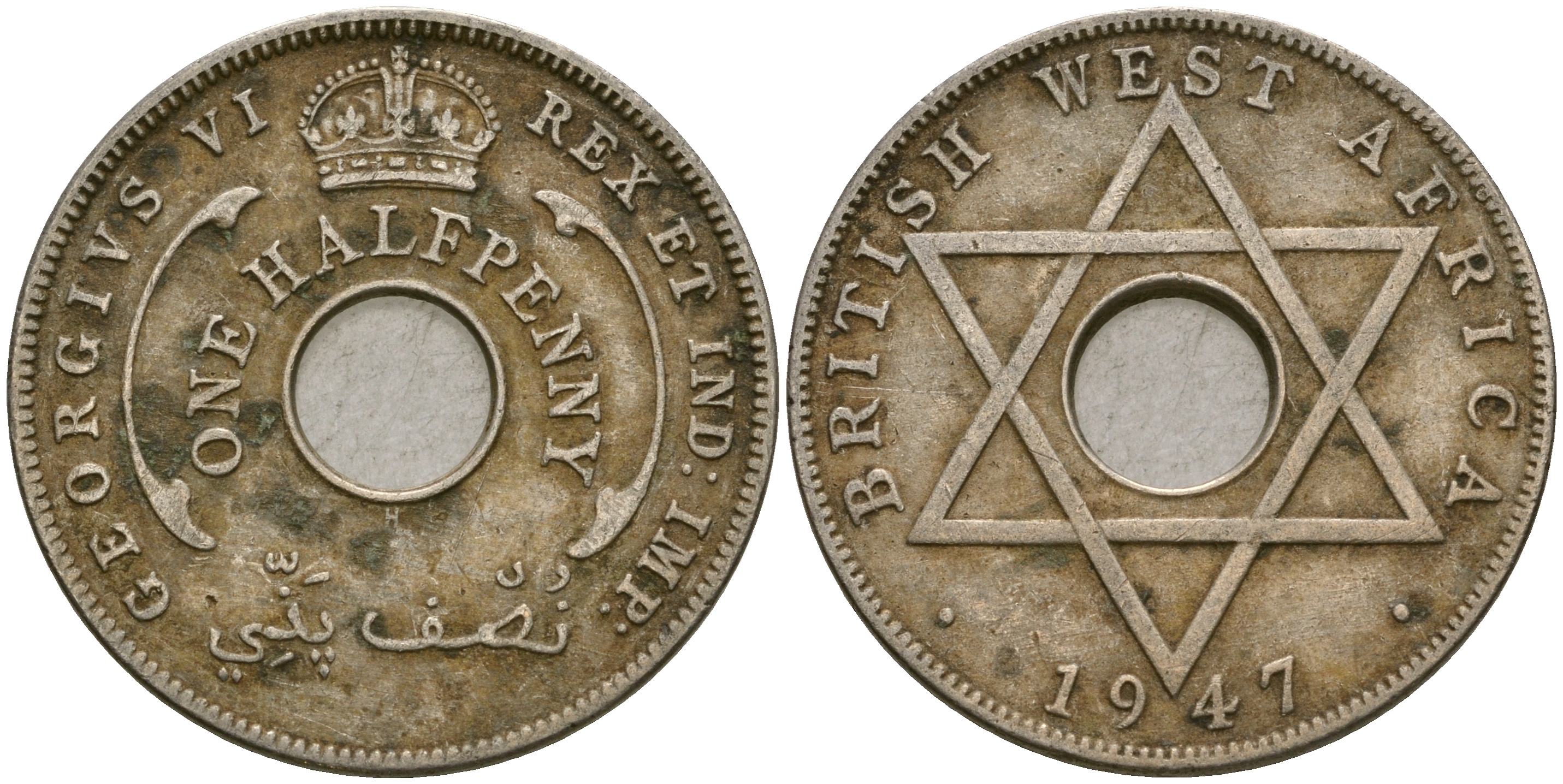 Британская Западная Африка 1/2 пенни 1947 H, Георг VI KM 18 медно-никель 25-1041