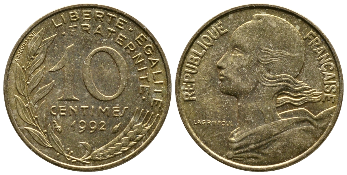 ФРАНЦИЯ 10 САНТИМОВ 1992 ТИП MARIANNE KM 929 медь алюминий никель 4110-1742