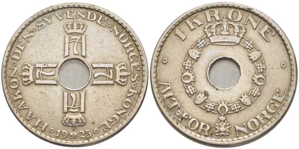 Норвегия 1 крона 1925 Хокон VII (1905-1957) KM 385 медно-никель 119-945