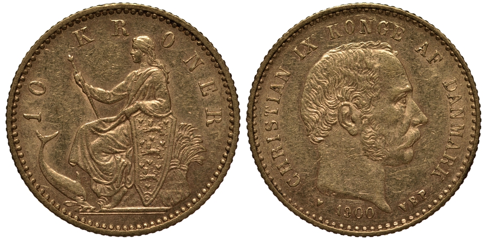 Дания 10 крон 1900 Кристиан IX KM 790.2 золото 00-000-00