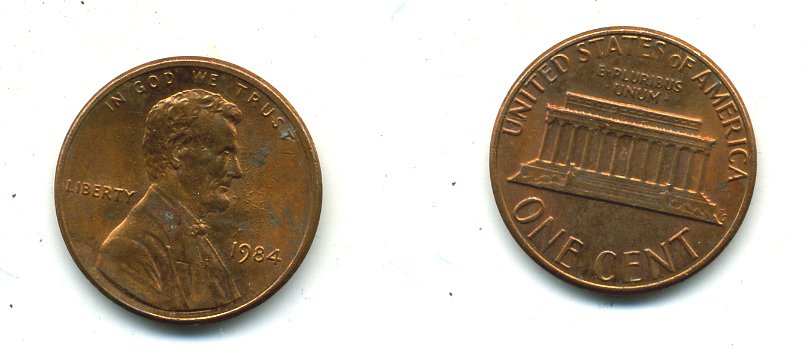 США 1 ЦЕНТ 1984 ЛИНКОЛЬН KM 201b цинк плакированный медью 4364-226