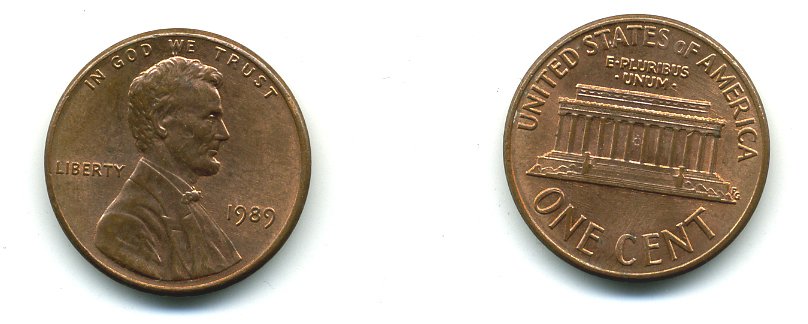 США 1 цент 1989 Линкольн KM 201b цинк плакированный медью 4364-234