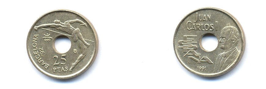 Испания 25 песет 1991 Олимпийские игры в Барселоне 1992 года, прыжки в высоту, Хуан Карлос I (1975-2014) KM 851 никель бронза 54-1954