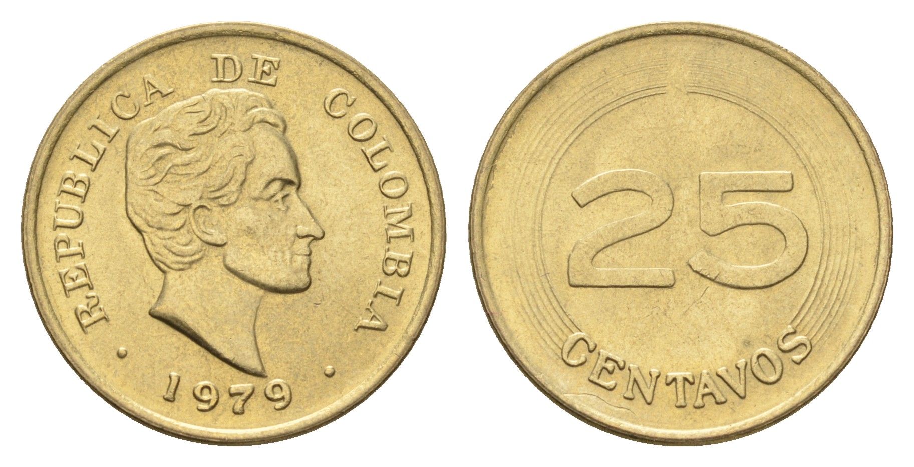 Колумбия 25 сентаво 1979 год-тип KM 267 алюминиевая бронза UNC 4662-616