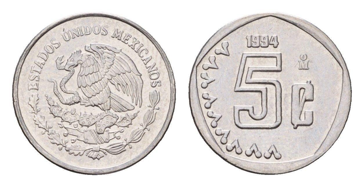 Мексика 5 сентаво 1994 KM 546 нержавеющая сталь UNC 4594-426